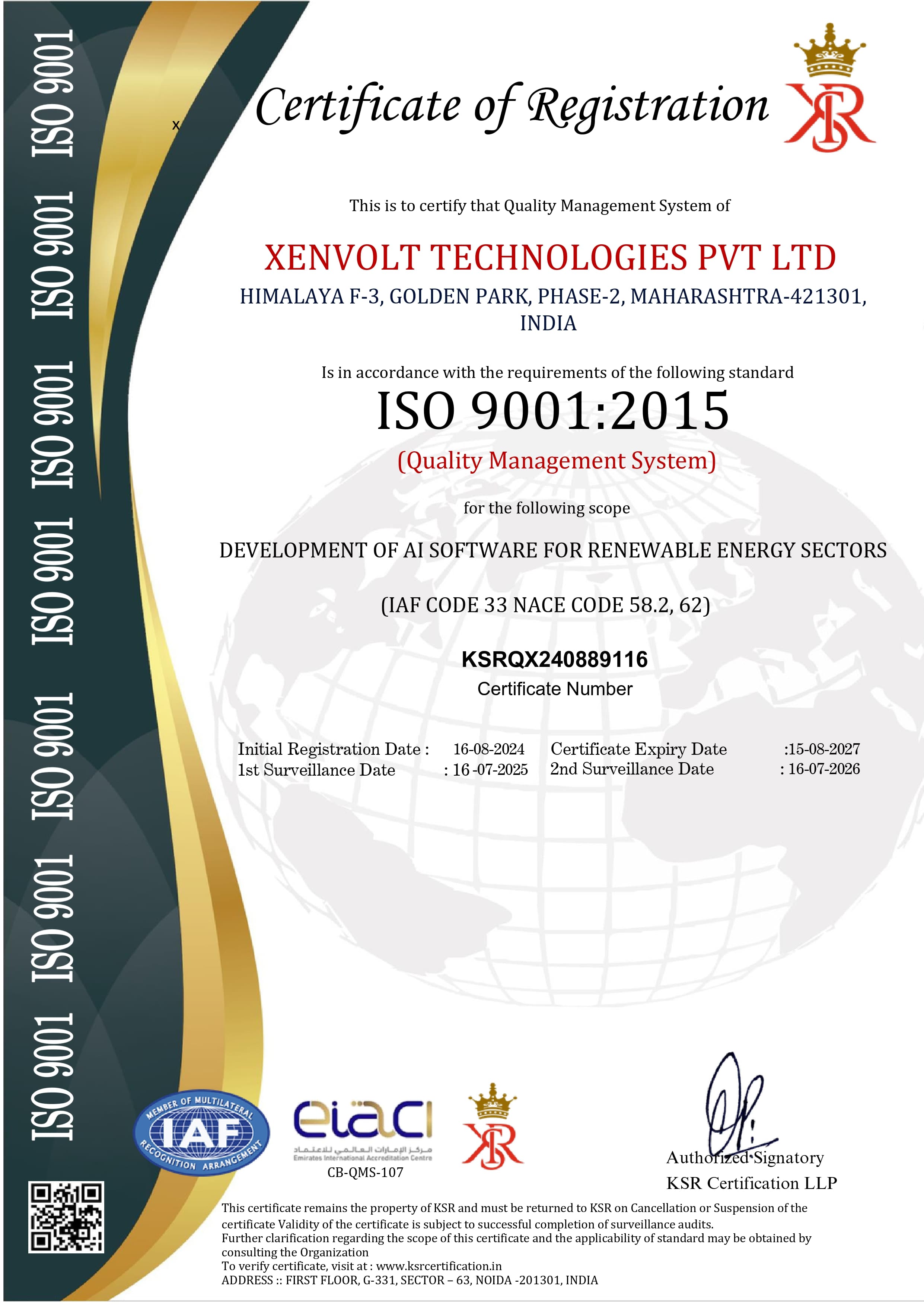 ISO 9001:2015 (Software) certificate