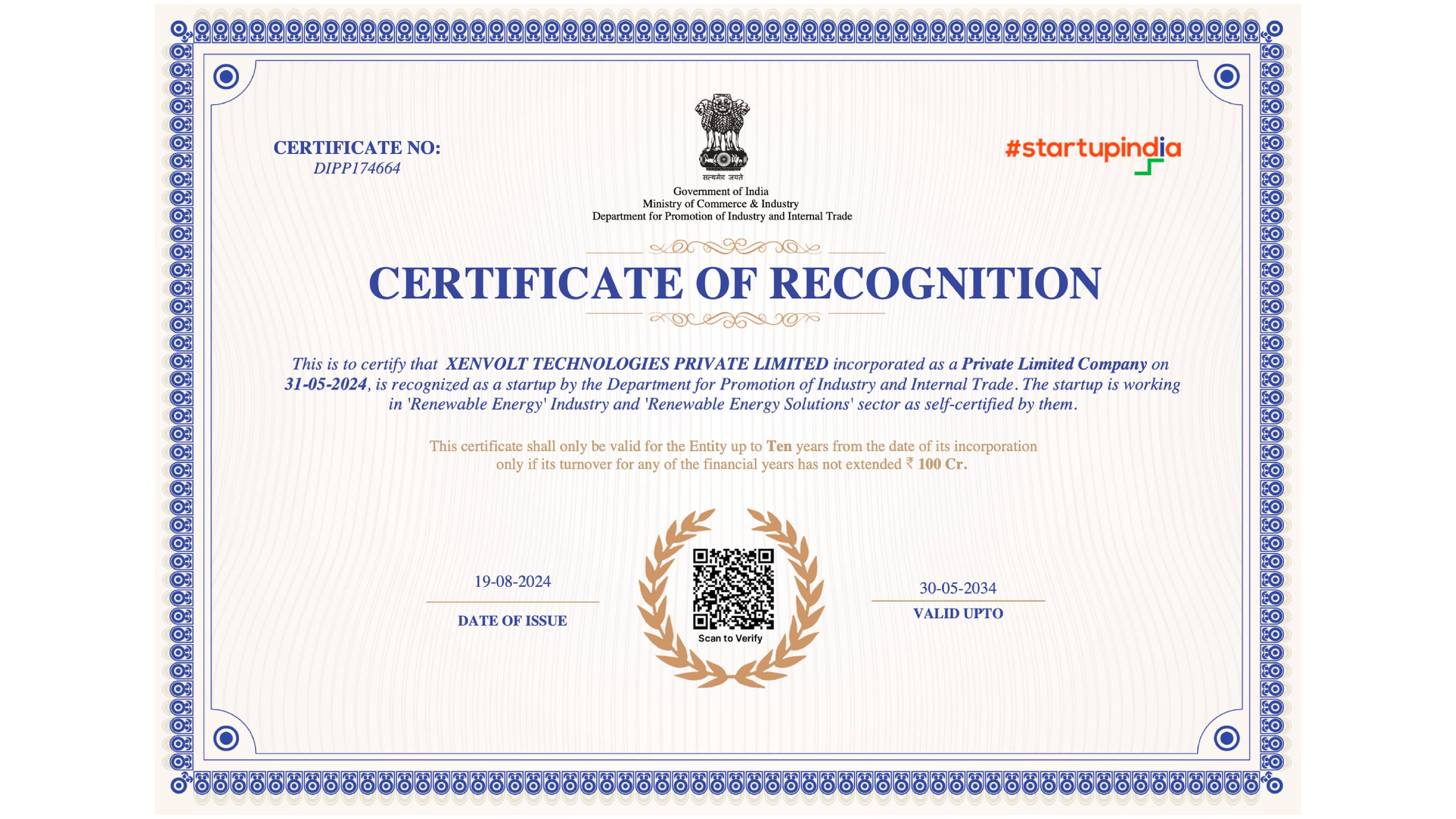 Startup India certificate
