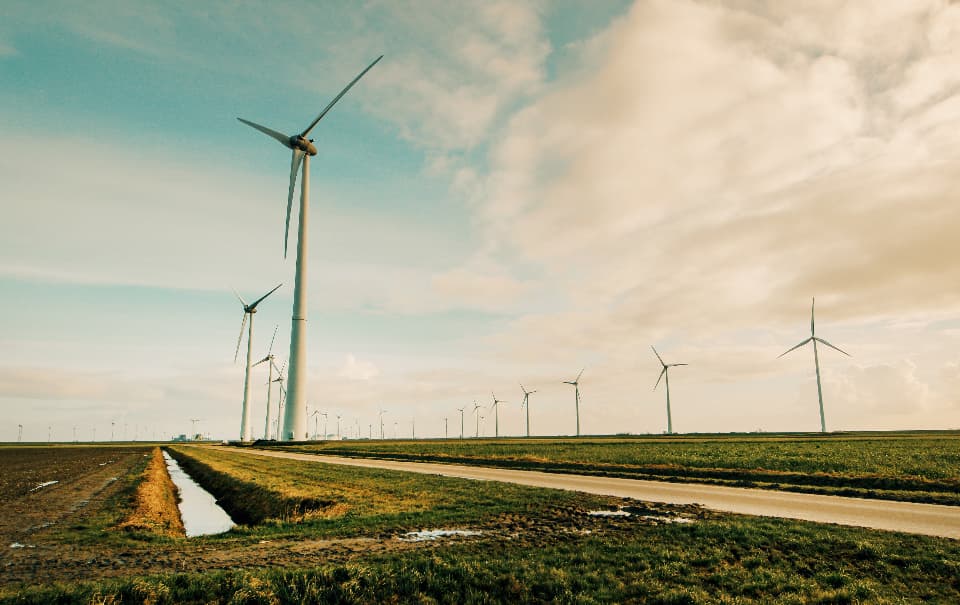 Wind turbines on open farmland
