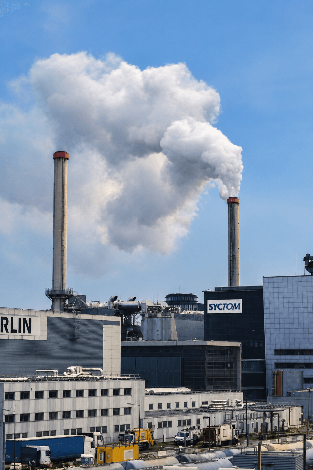 Industrial plant with monitored stacks and infrastructure